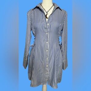 The Room Navy and White Striped Button Down Shirt Dress